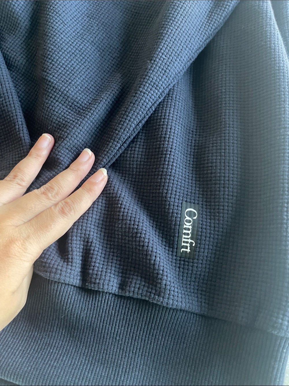 NWT- Navy Waffle-Knit Jogger Set — Relaxed Crewneck & Drawstring Pants - Picture 6 of 10